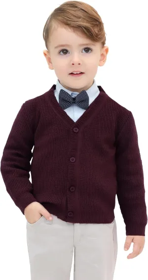 Lilax Baby Boys Basic Long Sleeve V-Neck Classic Knit Cardigan Sweater