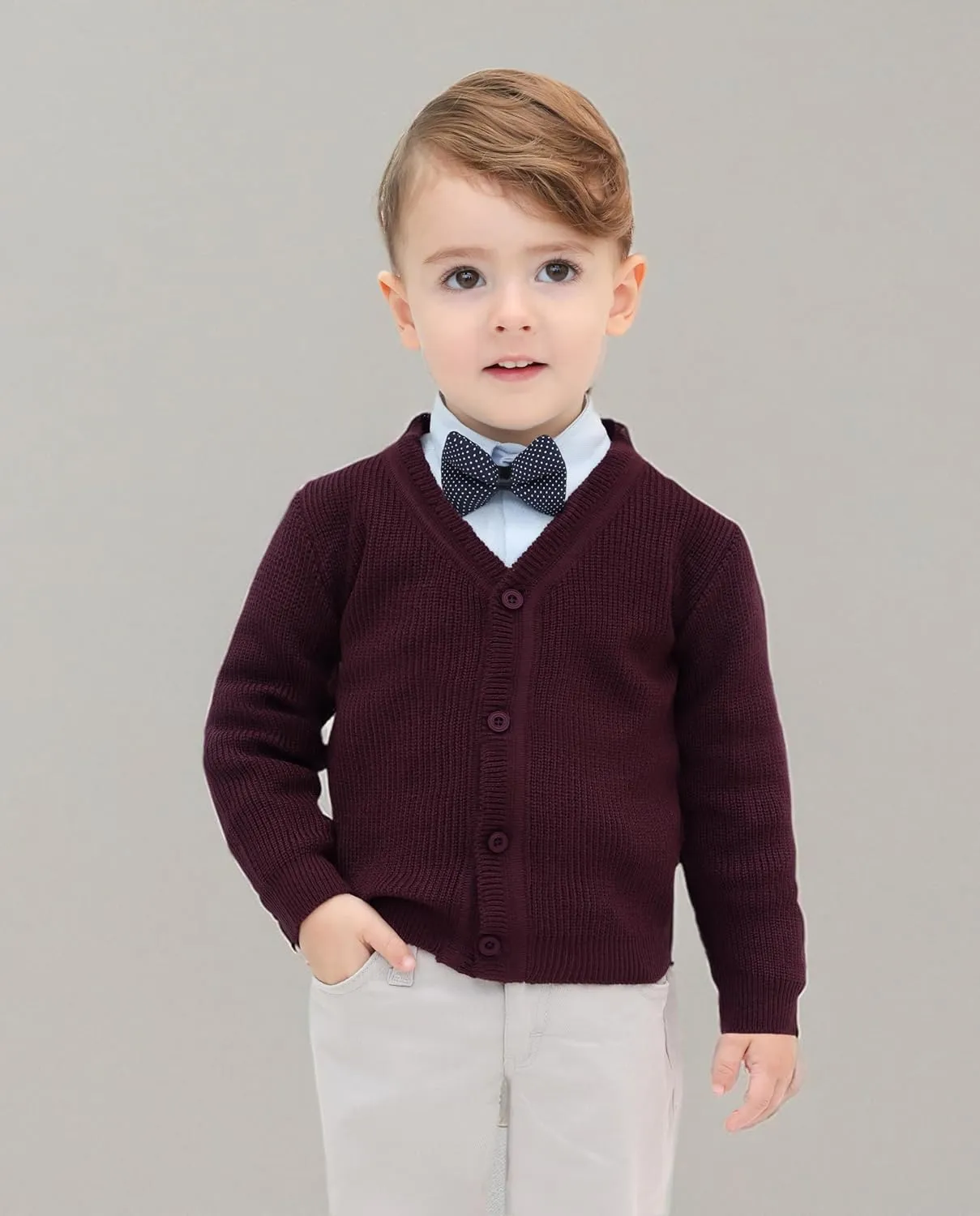 Lilax Baby Boys Basic Long Sleeve V-Neck Classic Knit Cardigan Sweater