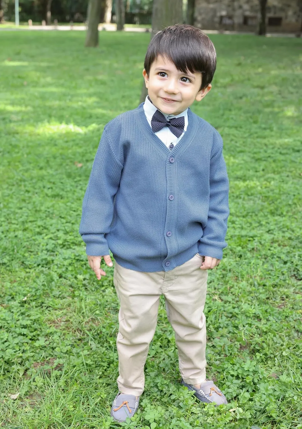 Lilax Baby Boys Basic Long Sleeve V-Neck Classic Knit Cardigan Sweater