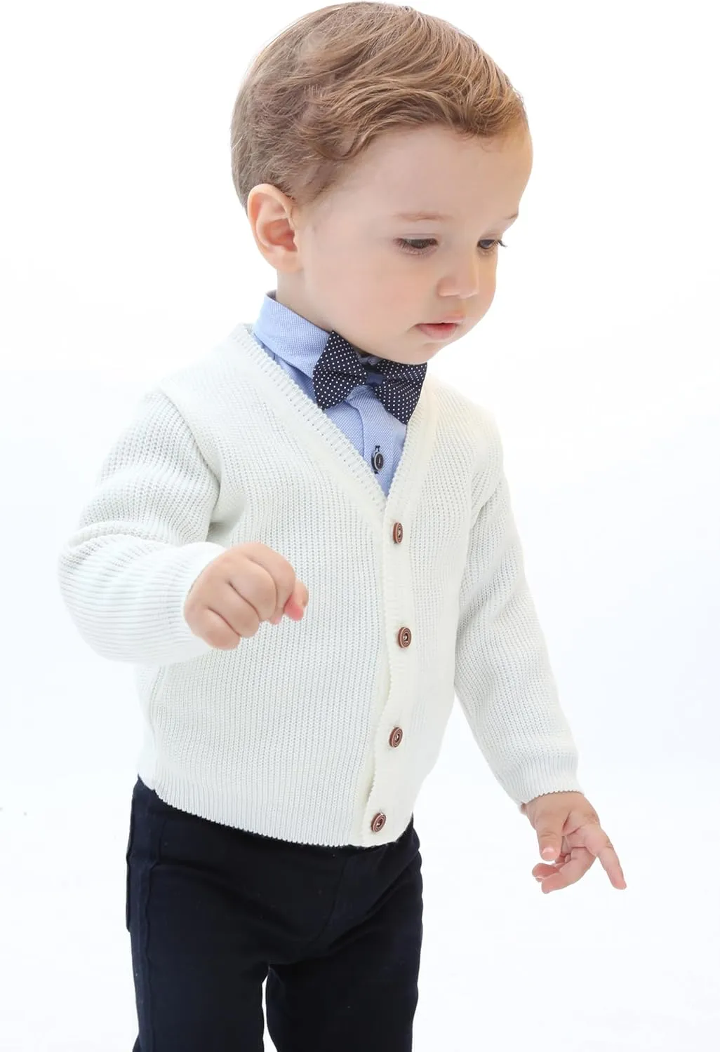 Lilax Baby Boys Basic Long Sleeve V-Neck Classic Knit Cardigan Sweater