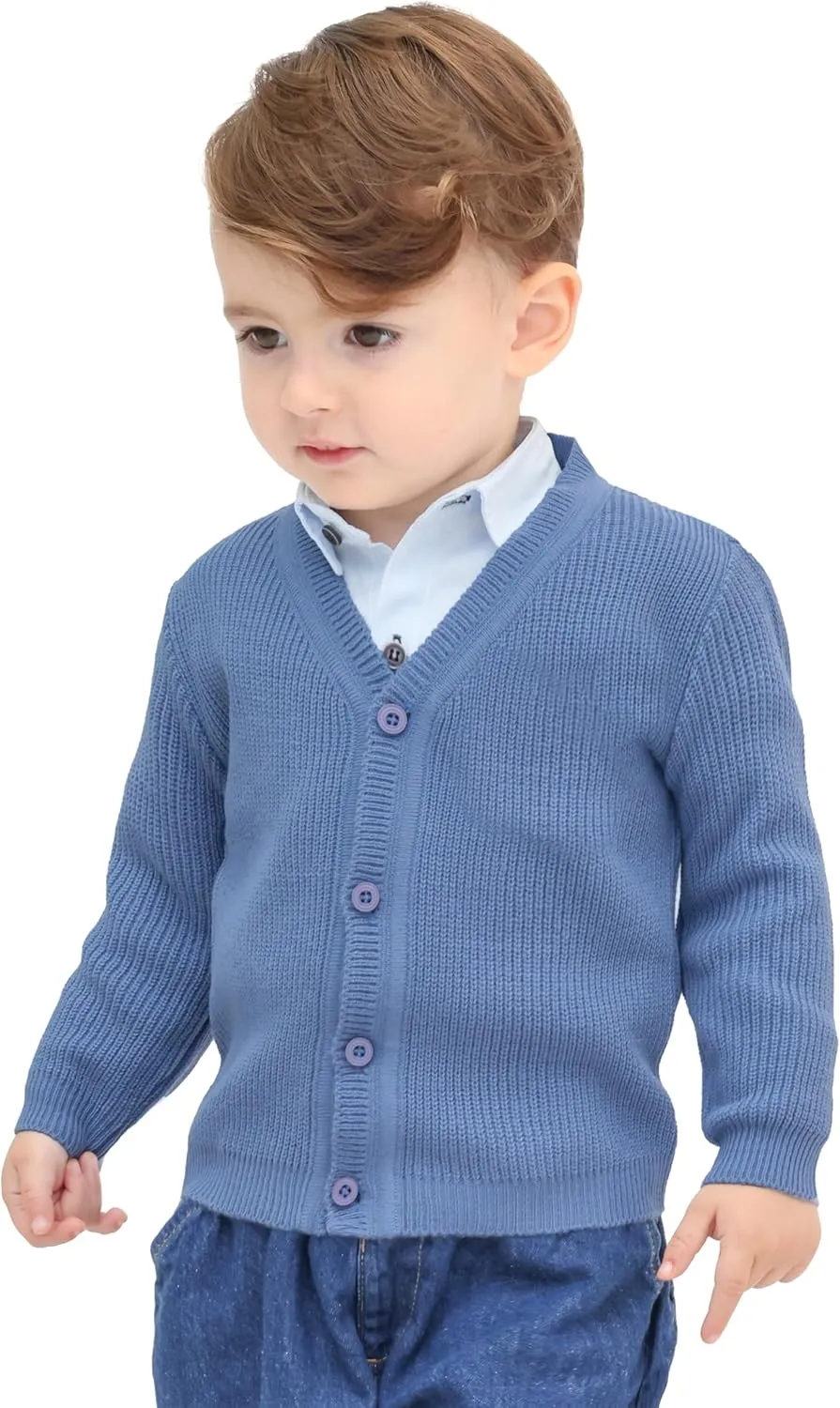 Lilax Baby Boys Basic Long Sleeve V-Neck Classic Knit Cardigan Sweater