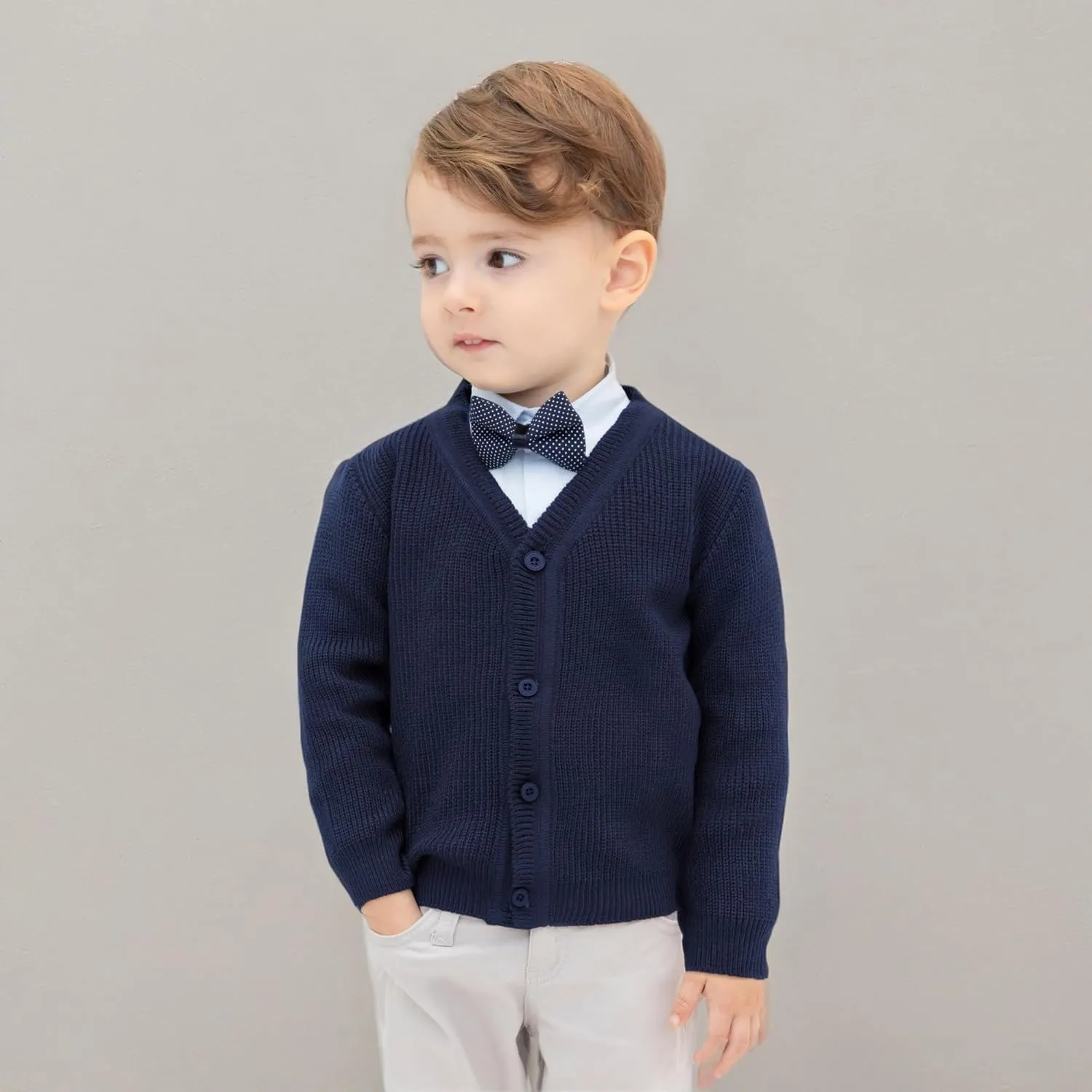 Lilax Baby Boys Basic Long Sleeve V-Neck Classic Knit Cardigan Sweater