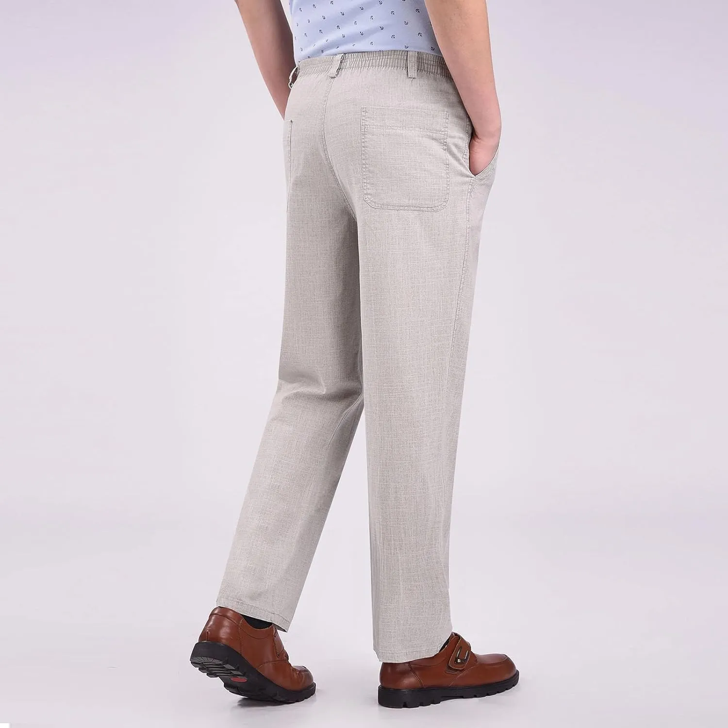 Linen Pants Men Big and Tall Elastic Waist Straight Wide Leg Baggy Trousers Plus Size Lightweight Slim Fit Casual Pants