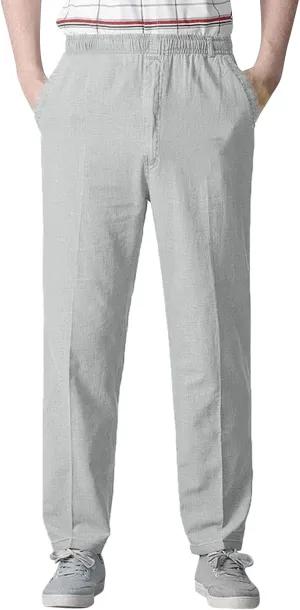 Linen Pants Men Big and Tall Elastic Waist Straight Wide Leg Baggy Trousers Plus Size Lightweight Slim Fit Casual Pants