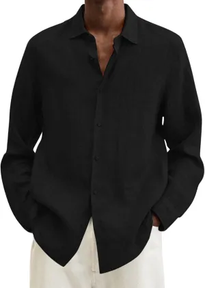 Linen Shirts for Men Big and Tall Long Sleeve Shirts Summer Beach Shirts Button Down Casual Shirts Loose Fit Top Shirts
