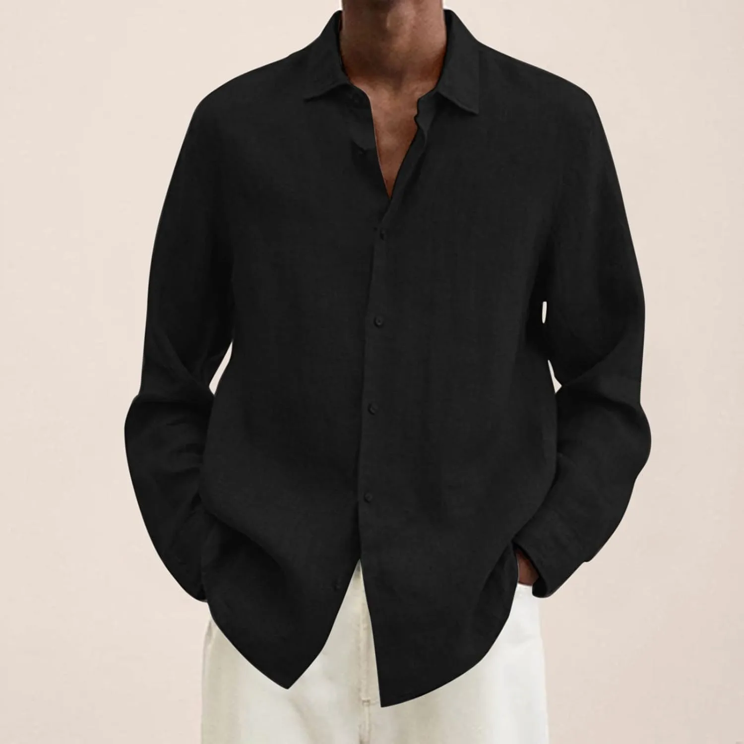 Linen Shirts for Men Big and Tall Long Sleeve Shirts Summer Beach Shirts Button Down Casual Shirts Loose Fit Top Shirts