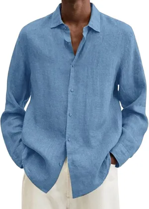Linen Shirts for Men Big and Tall Long Sleeve Shirts Summer Beach Shirts Button Down Casual Shirts Loose Fit Top Shirts