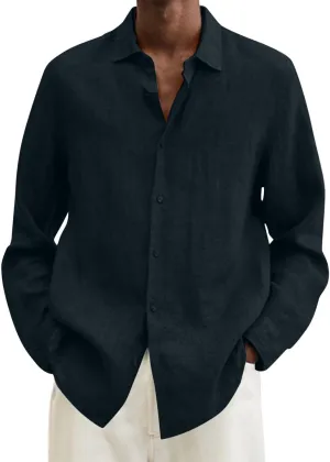 Linen Shirts for Men Big and Tall Long Sleeve Shirts Summer Beach Shirts Button Down Casual Shirts Loose Fit Top Shirts