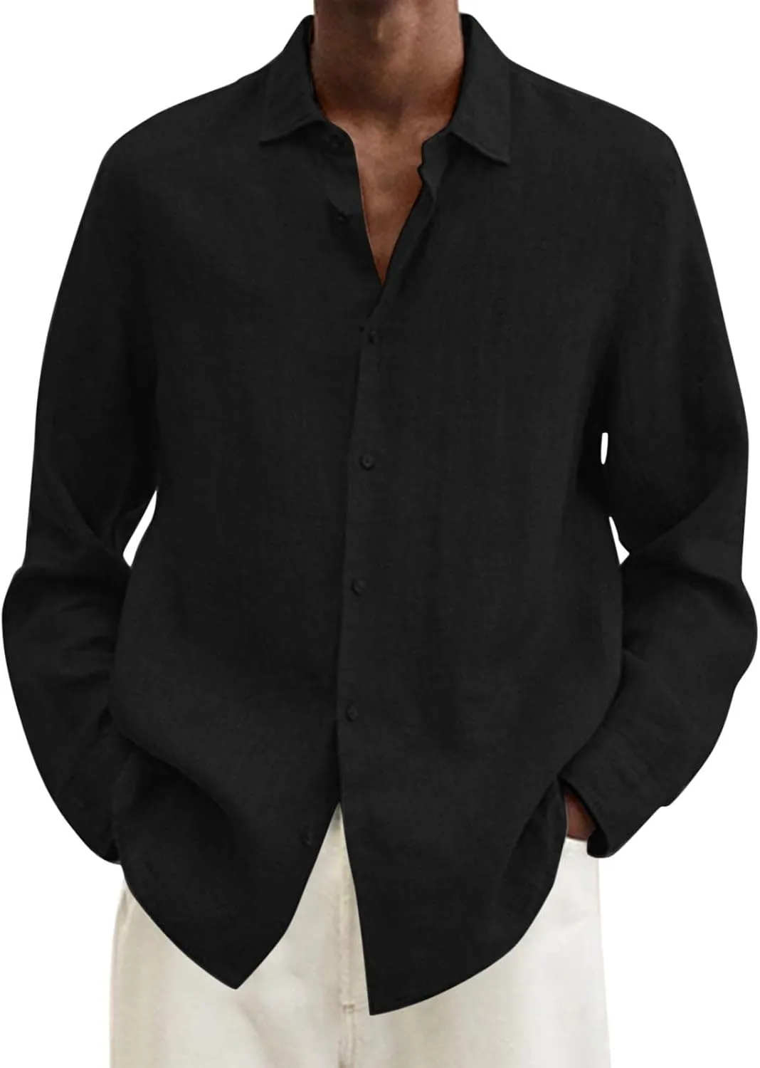 Linen Shirts for Men Big and Tall Long Sleeve Shirts Summer Beach Shirts Button Down Casual Shirts Loose Fit Top Shirts