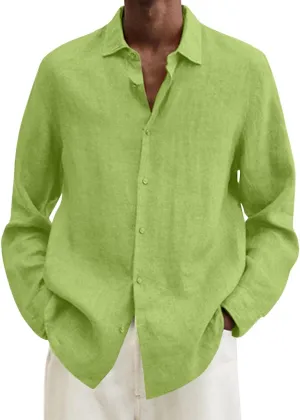 Linen Shirts for Men Big and Tall Long Sleeve Shirts Summer Beach Shirts Button Down Casual Shirts Loose Fit Top Shirts