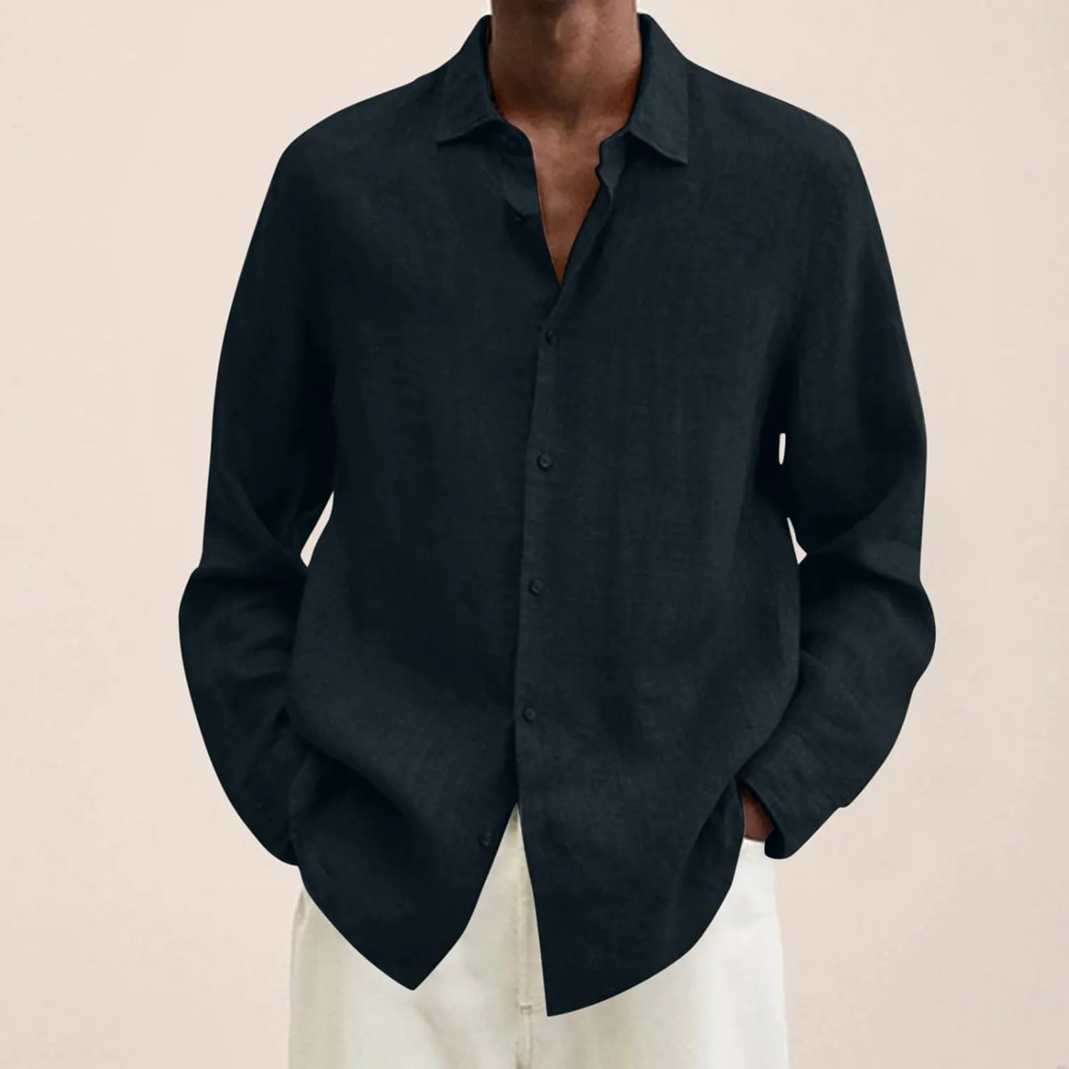 Linen Shirts for Men Big and Tall Long Sleeve Shirts Summer Beach Shirts Button Down Casual Shirts Loose Fit Top Shirts