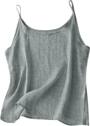 Linen Tank Top for Women Summer Spaghetti Strap Tank Tops Sleeveless Cotton Tshirt Loose Fit Camisole Tops 2025