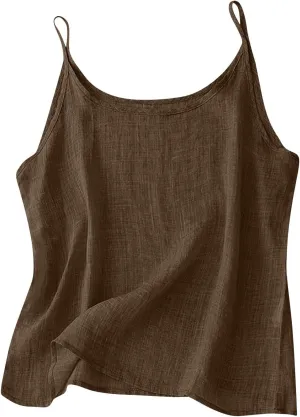 Linen Tank Top for Women Summer Spaghetti Strap Tank Tops Sleeveless Cotton Tshirt Loose Fit Camisole Tops 2025