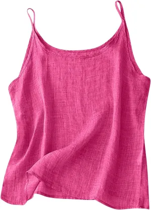 Linen Tank Top for Women Summer Spaghetti Strap Tank Tops Sleeveless Cotton Tshirt Loose Fit Camisole Tops 2025