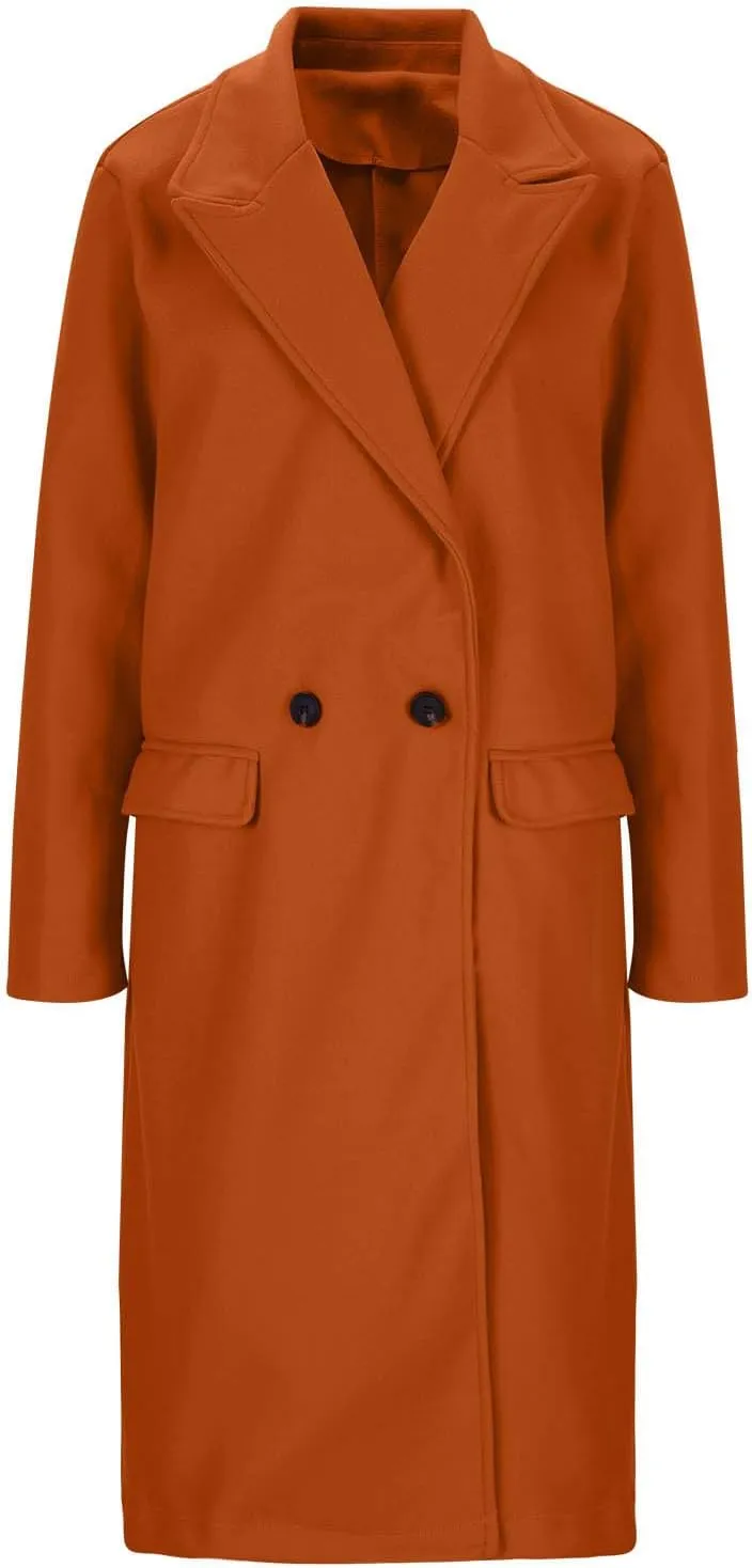 Lmdudan Women's Double Breasted Pea Coat Lapel Wool Blend Long Trench Jacket Winter Elegant Overcoat Outwear 2024 Trendy