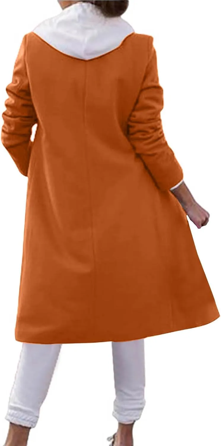 Lmdudan Women's Double Breasted Pea Coat Lapel Wool Blend Long Trench Jacket Winter Elegant Overcoat Outwear 2024 Trendy