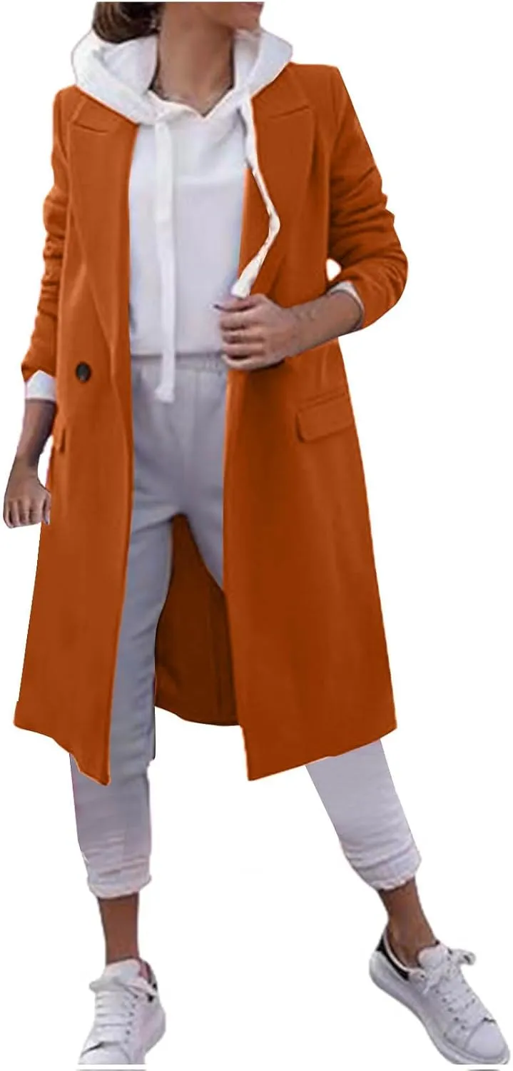 Lmdudan Women's Double Breasted Pea Coat Lapel Wool Blend Long Trench Jacket Winter Elegant Overcoat Outwear 2024 Trendy