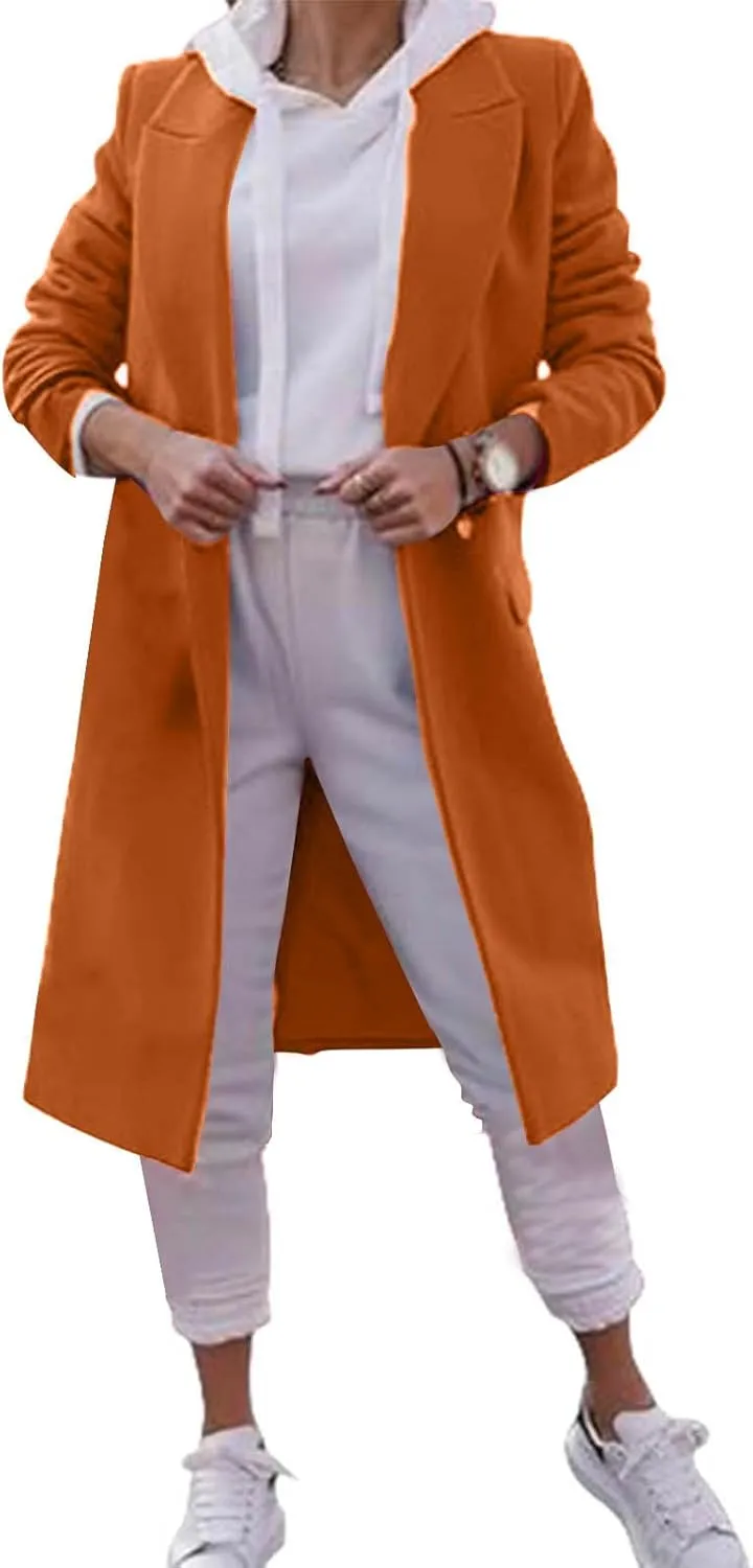 Lmdudan Women's Double Breasted Pea Coat Lapel Wool Blend Long Trench Jacket Winter Elegant Overcoat Outwear 2024 Trendy