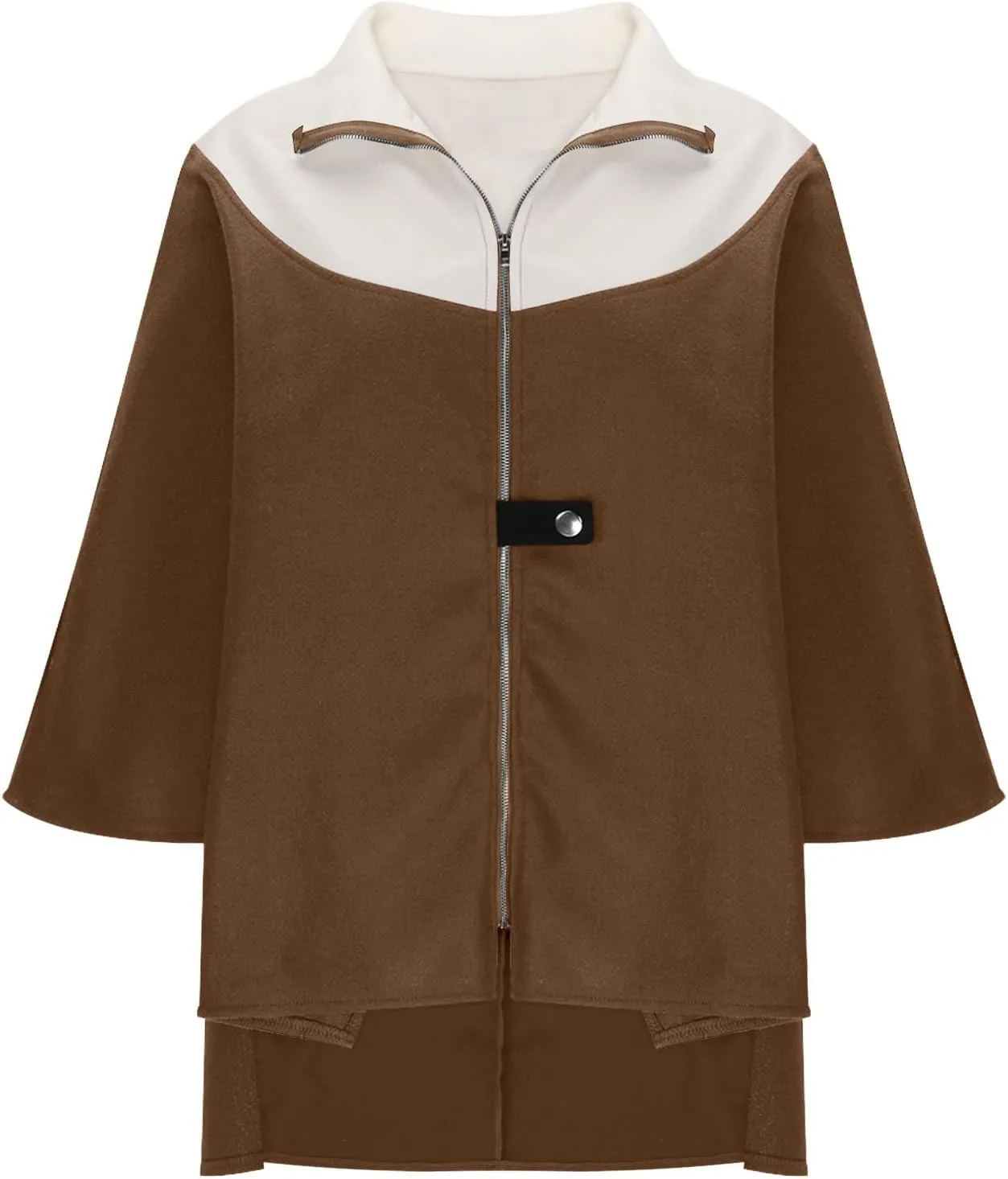 Lmdudan Women's Zip Up Wool Blend Coats Plus Size Color Block Stand Collar Side Slit Trench Coat Casual Long Sleeve Cardigan