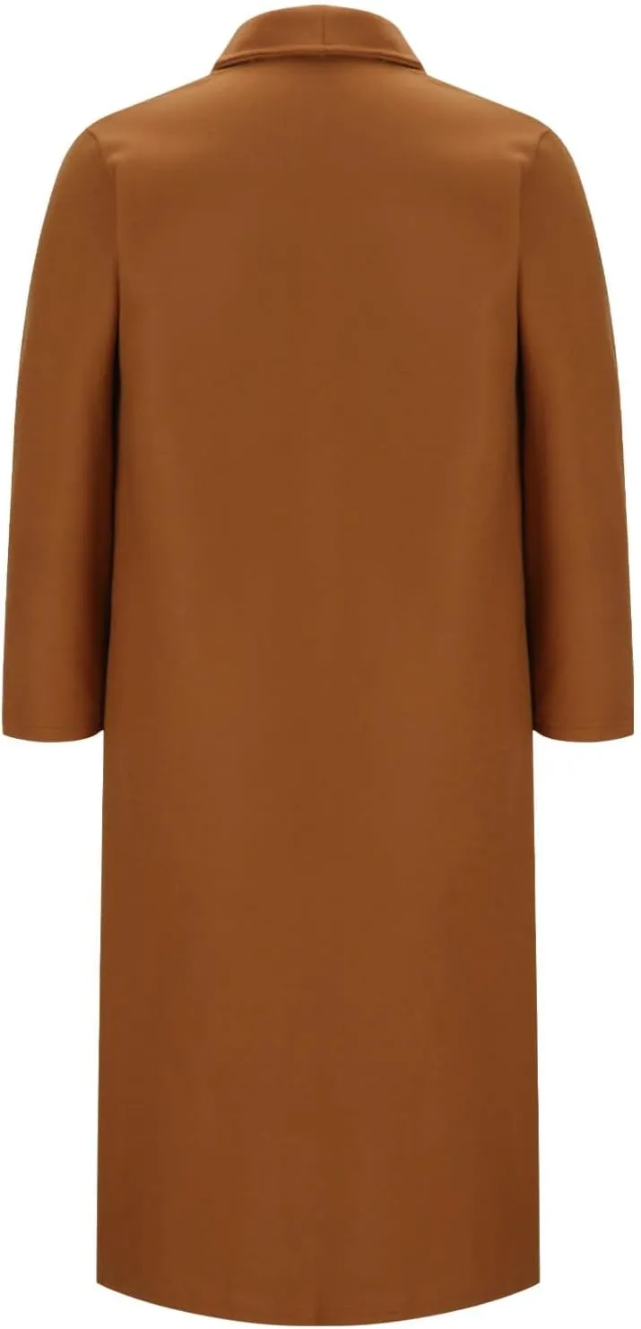 Lmdudan Wool Blend Coat for Women Elegant Shawl Collar Open Front Coats Formal Work Mid Long Winter Pea Coat Outwear Tops