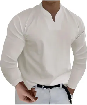 Long Sleeve Shirts for Men Plus Size V-Neck Shirts Oversized Solid Shirts Casual Stylish Loose Fit Fall Shirts