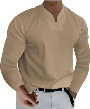Long Sleeve Shirts for Men Plus Size V-Neck Shirts Oversized Solid Shirts Casual Stylish Loose Fit Fall Shirts