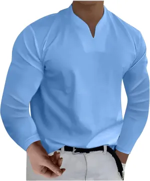 Long Sleeve Shirts for Men Plus Size V-Neck Shirts Oversized Solid Shirts Casual Stylish Loose Fit Fall Shirts