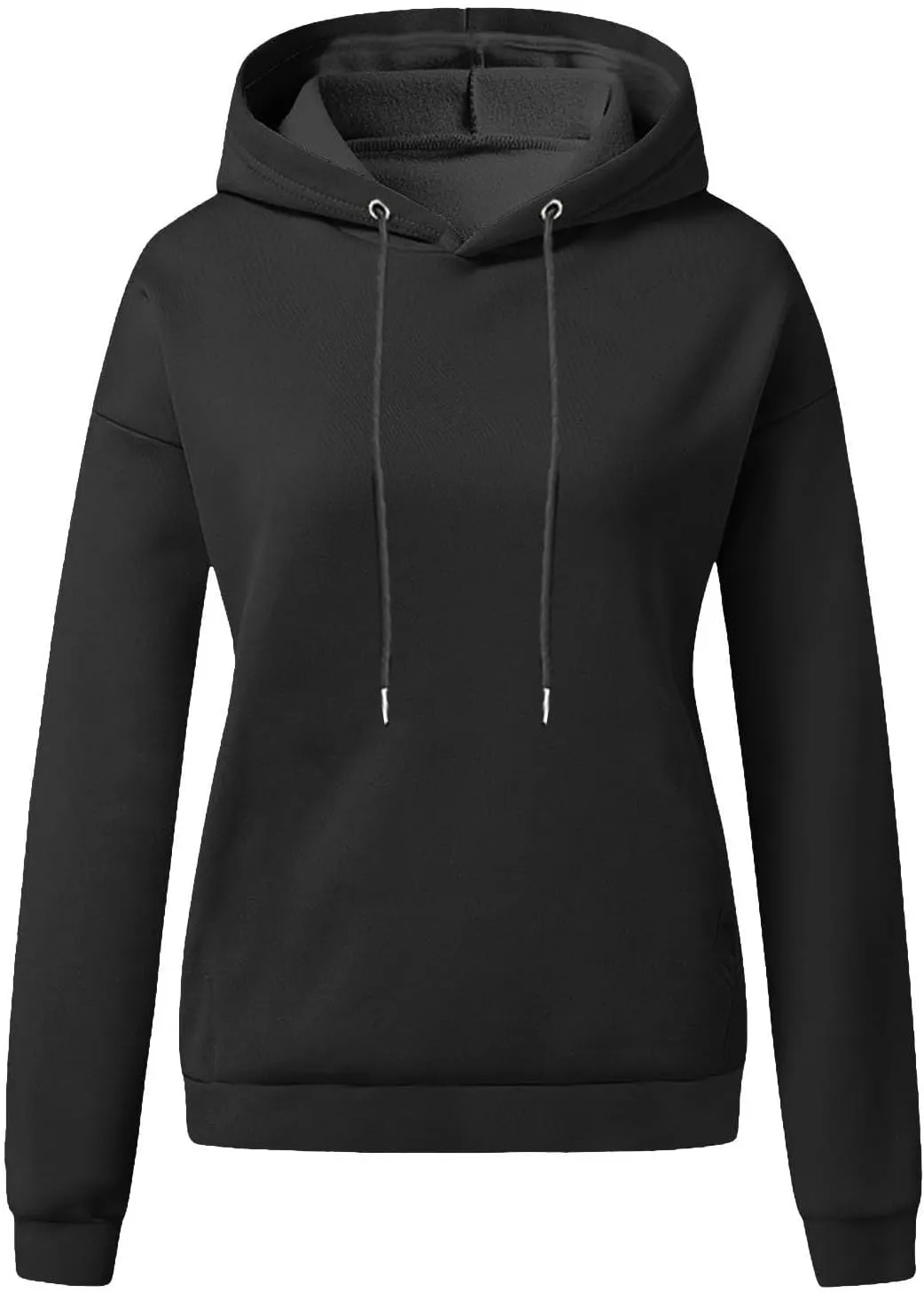 Loose Hoodies for Women Oversized Solid Drawstring Hood Long Sleeve Knit Hem Sweatshirts Autumn Casual Athletic Tops