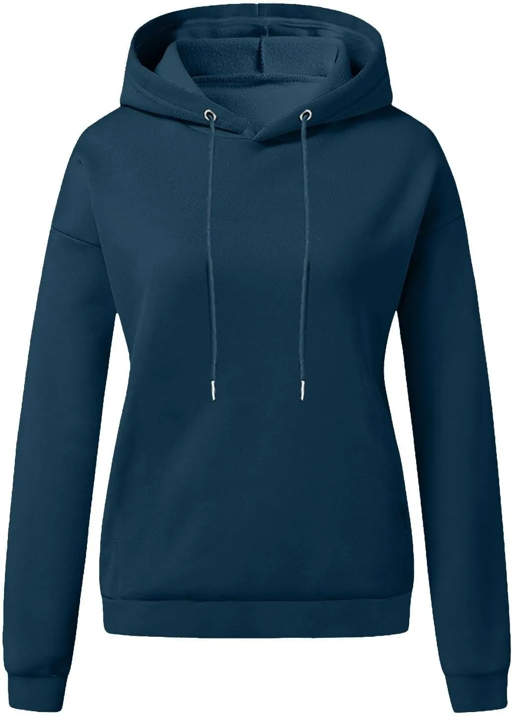 Loose Hoodies for Women Oversized Solid Drawstring Hood Long Sleeve Knit Hem Sweatshirts Autumn Casual Athletic Tops