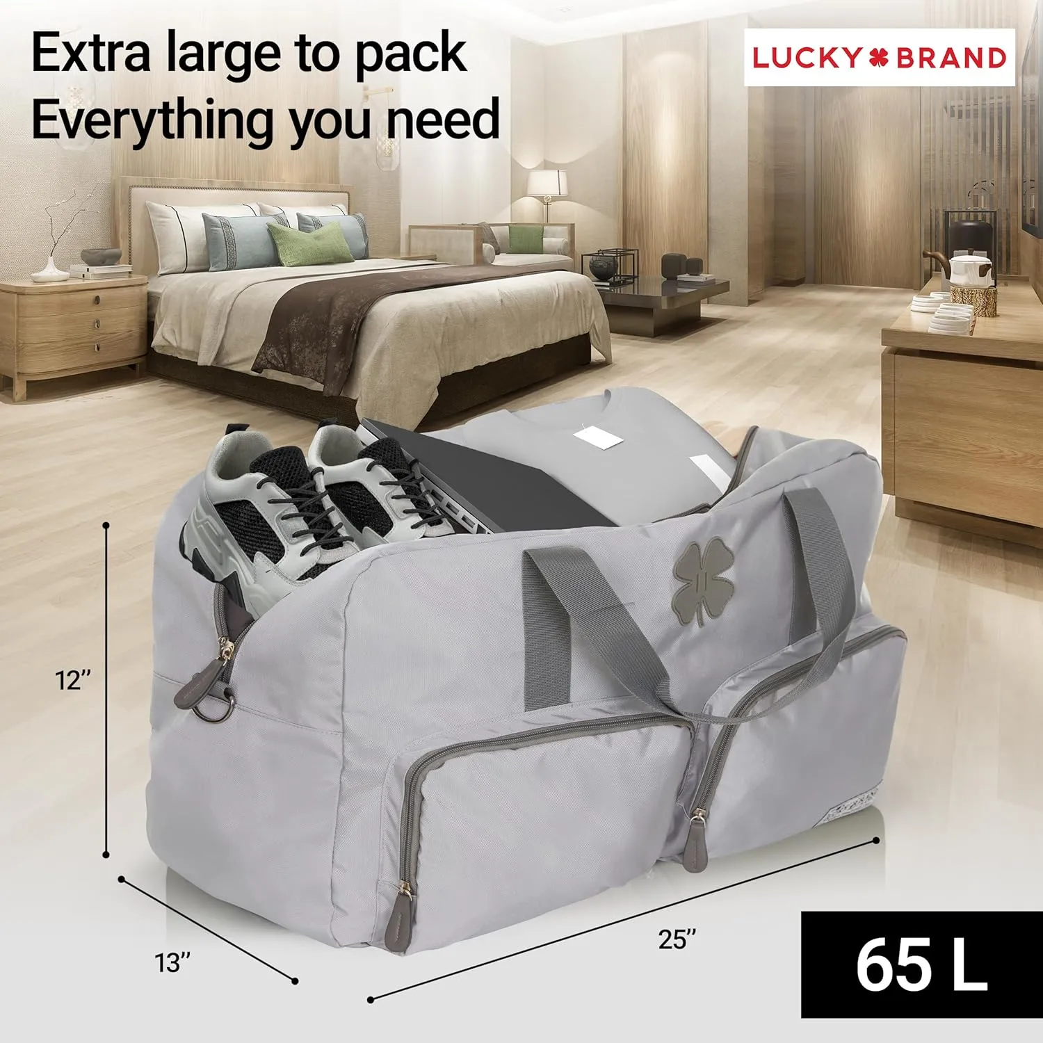 Lucky Travel Duffel Bags 65L, Gym Bag, Travel Bag & Large Duffle Bag for Men, Foldable Overnight Weekender Bags for Women & Men with Adjustable Shoulder Strap,