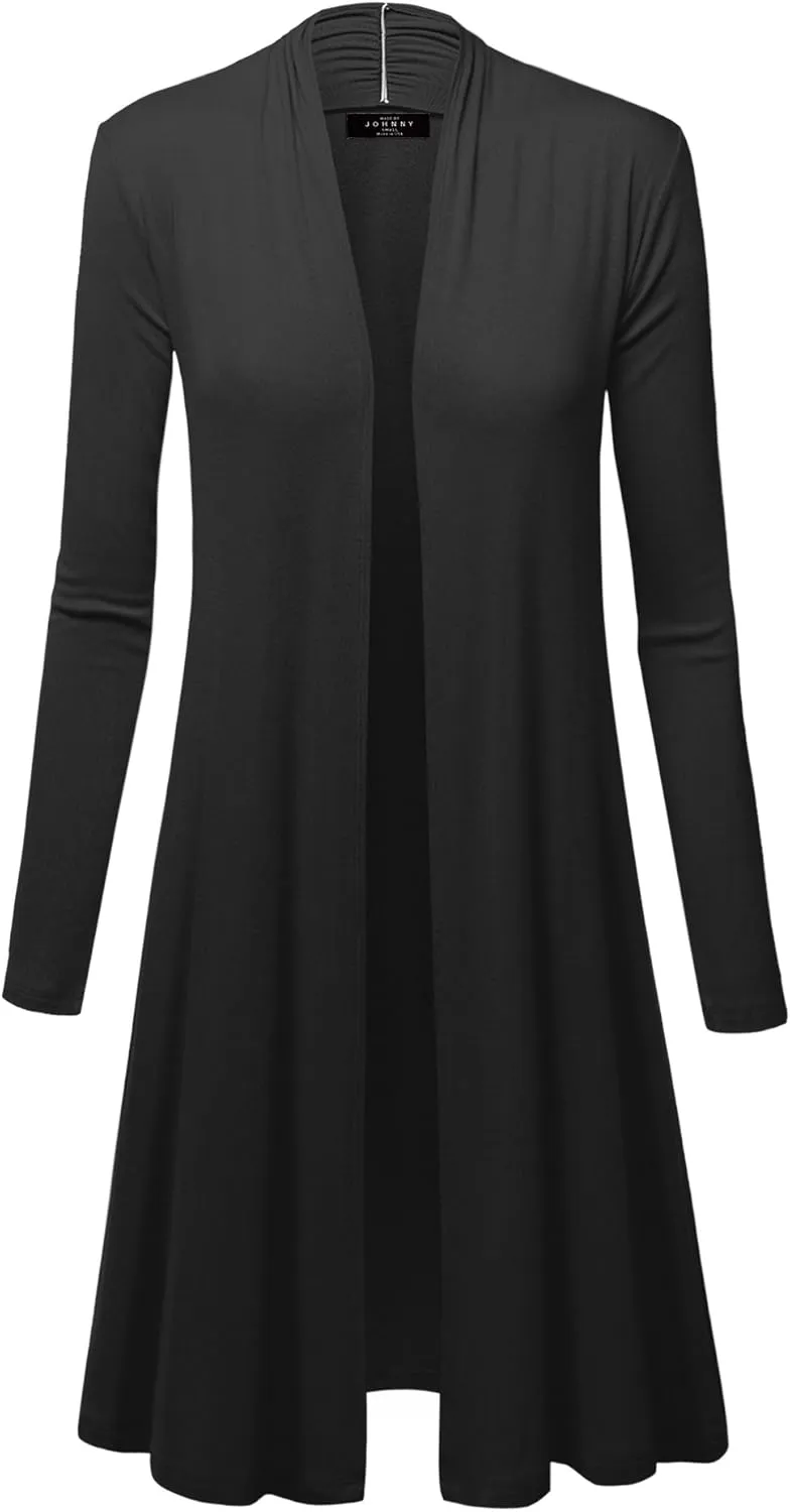 Made By Johnny Women's Solid Long Sleeve Open Front Drape Long Cardigan Duster - Comfortable & Stylish Outerwear