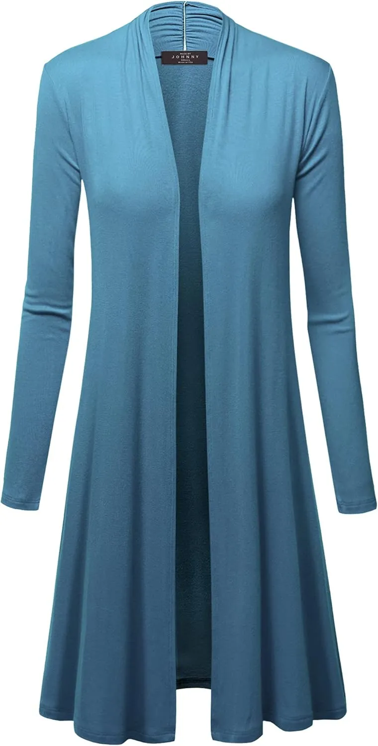 Made By Johnny Women's Solid Long Sleeve Open Front Drape Long Cardigan Duster - Comfortable & Stylish Outerwear