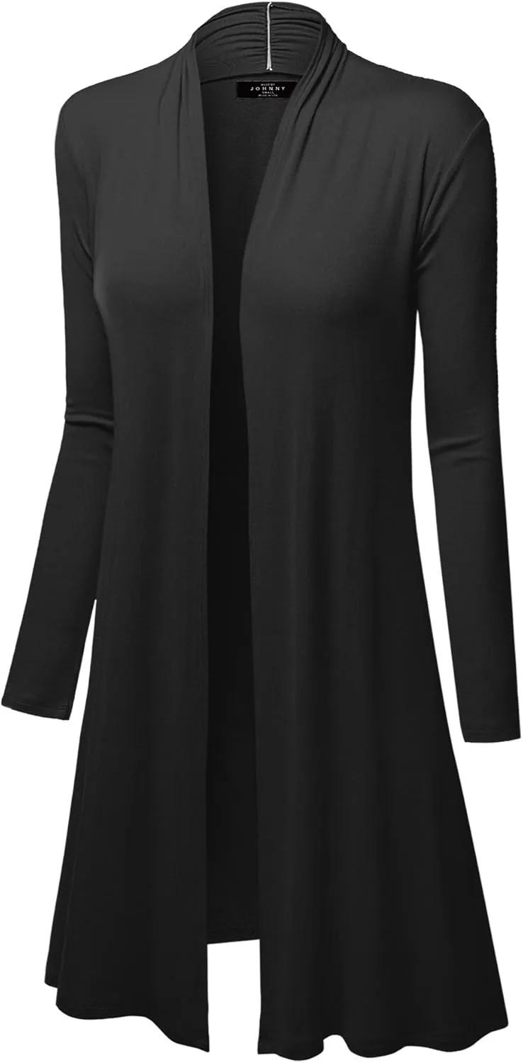 Made By Johnny Women's Solid Long Sleeve Open Front Drape Long Cardigan Duster - Comfortable & Stylish Outerwear