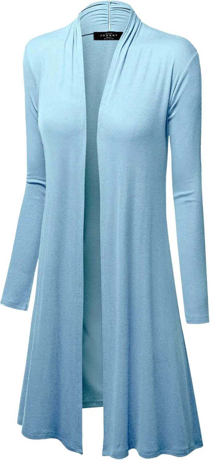 Made By Johnny Women's Solid Long Sleeve Open Front Drape Long Cardigan Duster - Comfortable & Stylish Outerwear