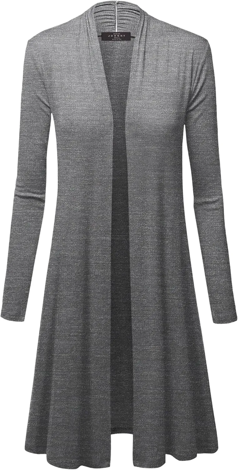 Made By Johnny Women's Solid Long Sleeve Open Front Drape Long Cardigan Duster - Comfortable & Stylish Outerwear