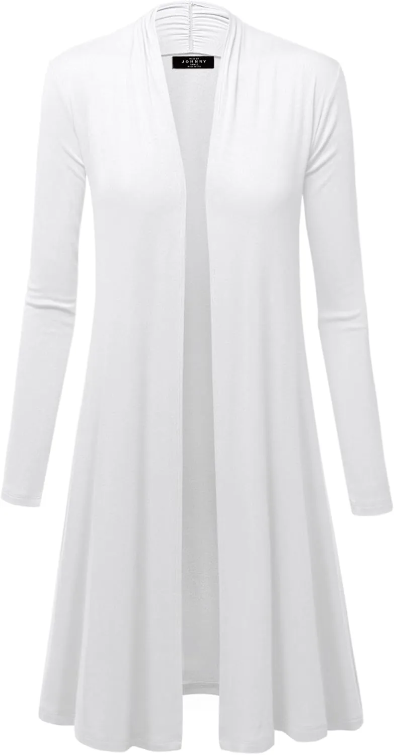 Made By Johnny Women's Solid Long Sleeve Open Front Drape Long Cardigan Duster - Comfortable & Stylish Outerwear