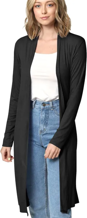 Made By Johnny Women's Solid Long Sleeve Open Front Drape Long Cardigan Duster - Comfortable & Stylish Outerwear