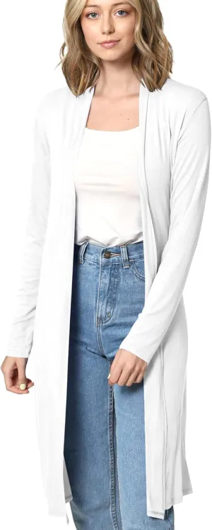 Made By Johnny Women's Solid Long Sleeve Open Front Drape Long Cardigan Duster - Comfortable & Stylish Outerwear