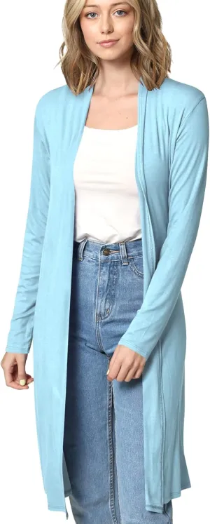 Made By Johnny Women's Solid Long Sleeve Open Front Drape Long Cardigan Duster - Comfortable & Stylish Outerwear
