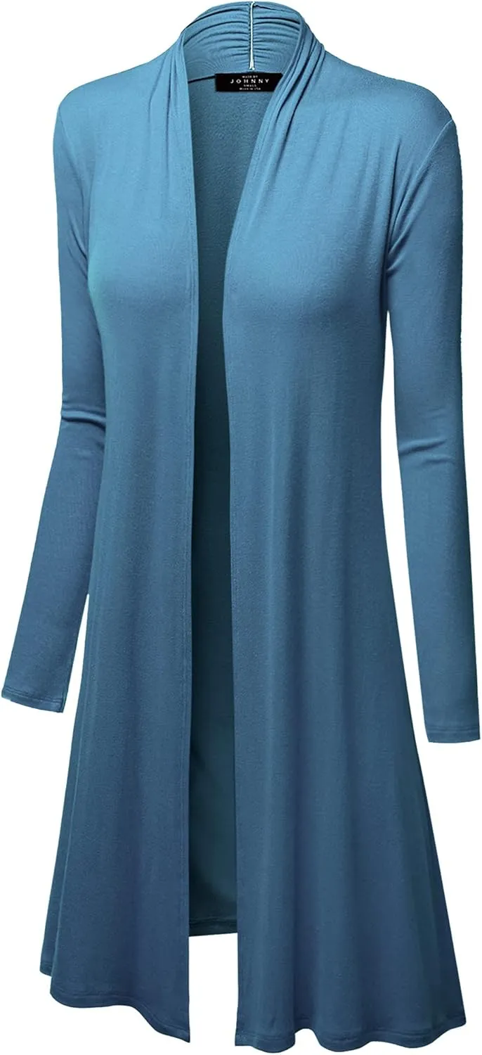 Made By Johnny Women's Solid Long Sleeve Open Front Drape Long Cardigan Duster - Comfortable & Stylish Outerwear