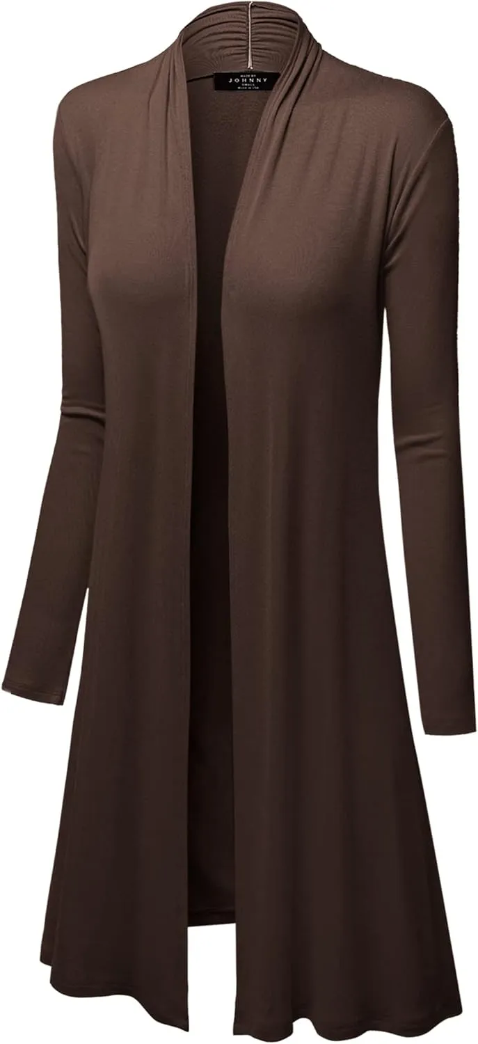Made By Johnny Women's Solid Long Sleeve Open Front Drape Long Cardigan Duster - Comfortable & Stylish Outerwear