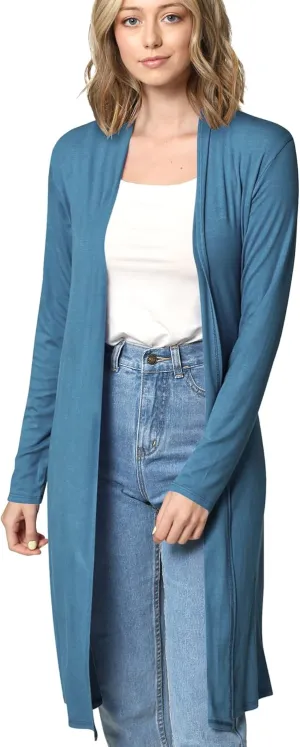 Made By Johnny Women's Solid Long Sleeve Open Front Drape Long Cardigan Duster - Comfortable & Stylish Outerwear