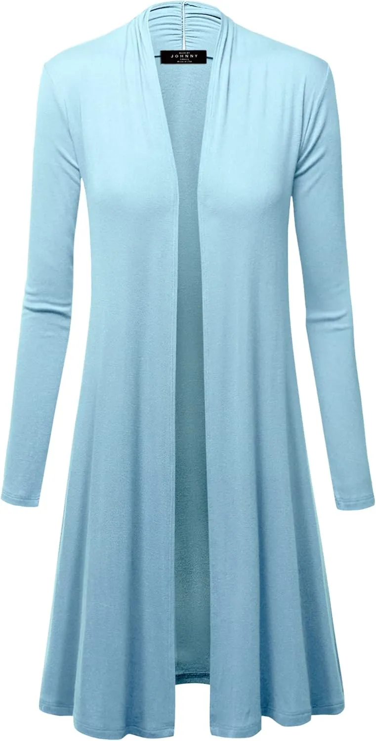 Made By Johnny Women's Solid Long Sleeve Open Front Drape Long Cardigan Duster - Comfortable & Stylish Outerwear