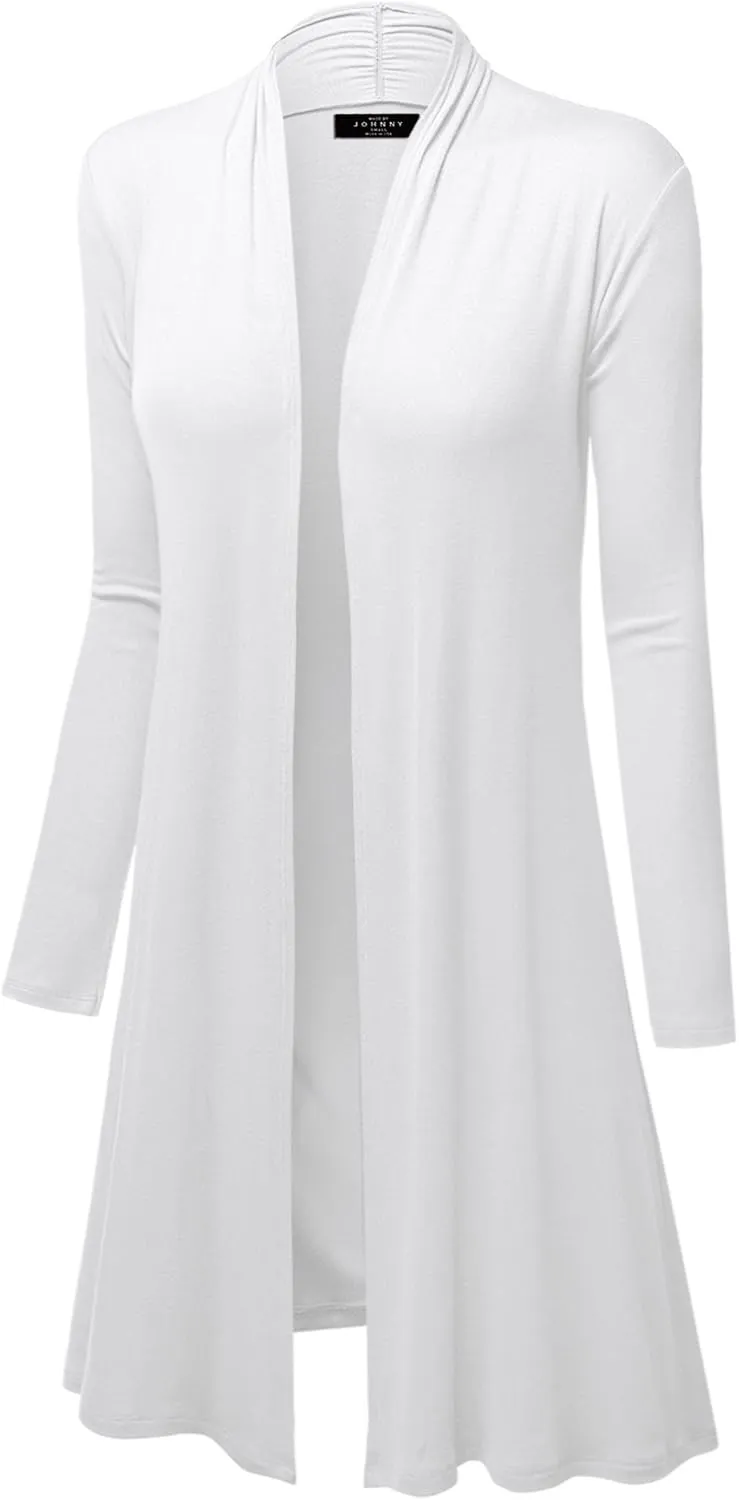 Made By Johnny Women's Solid Long Sleeve Open Front Drape Long Cardigan Duster - Comfortable & Stylish Outerwear