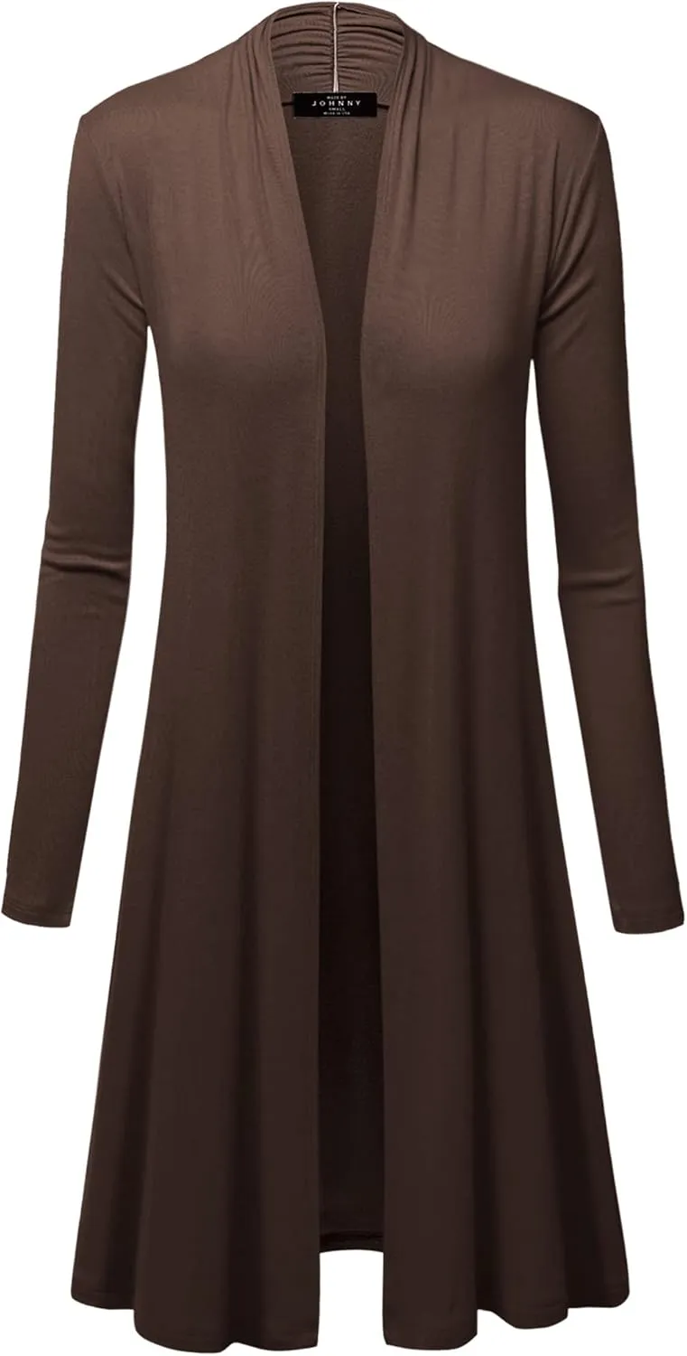 Made By Johnny Women's Solid Long Sleeve Open Front Drape Long Cardigan Duster - Comfortable & Stylish Outerwear