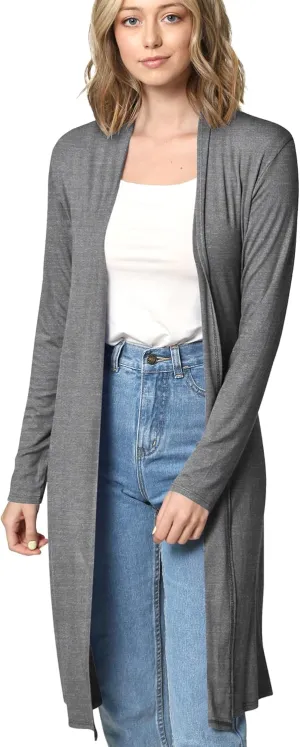 Made By Johnny Women's Solid Long Sleeve Open Front Drape Long Cardigan Duster - Comfortable & Stylish Outerwear