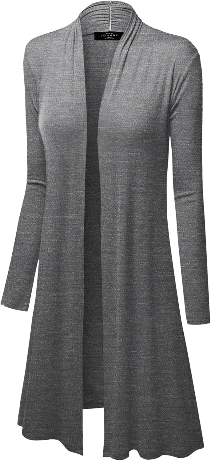 Made By Johnny Women's Solid Long Sleeve Open Front Drape Long Cardigan Duster - Comfortable & Stylish Outerwear