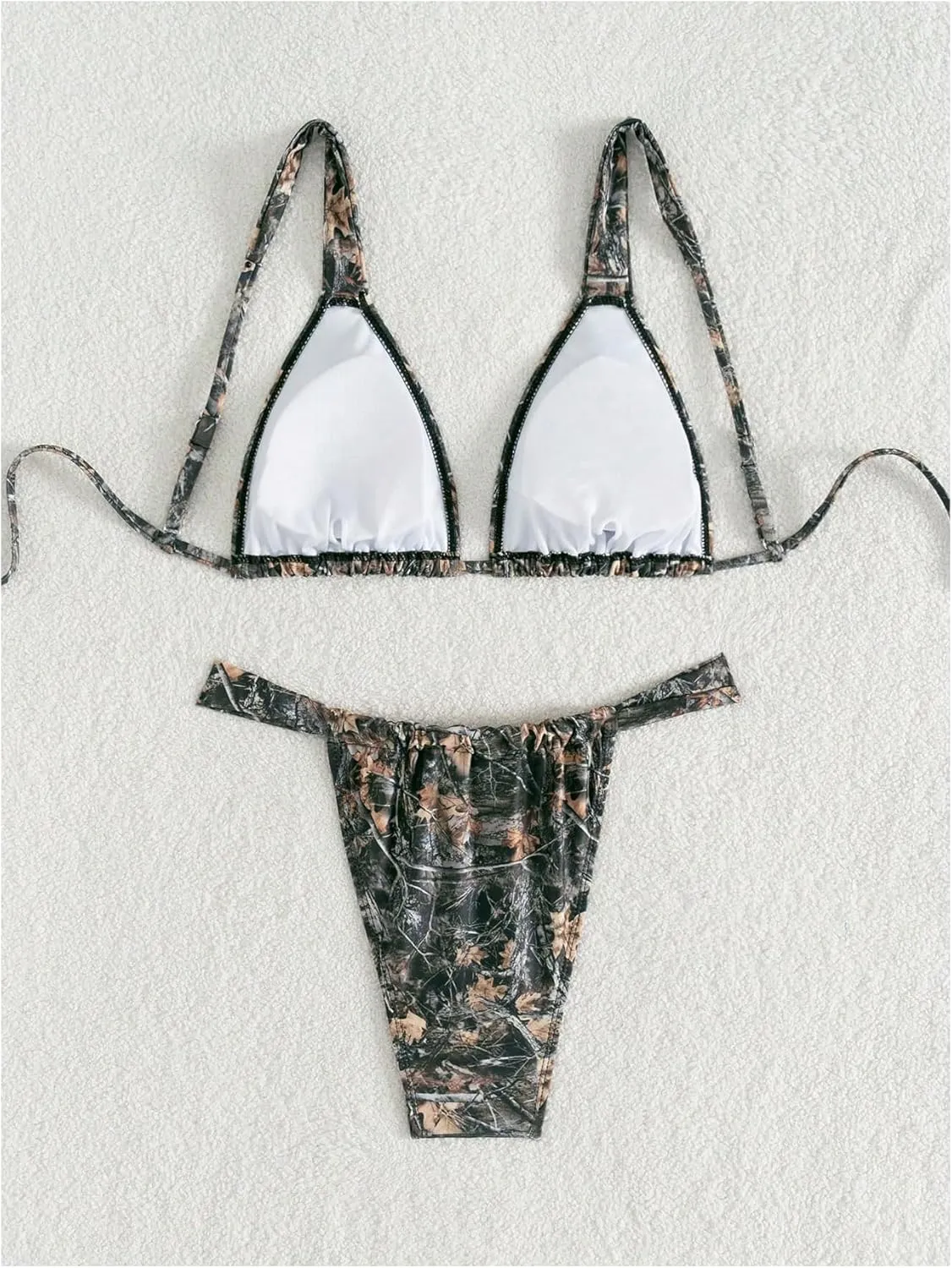 MakeMeChic Women's Camo Bikini Set Triangle Tie Backless Thong Bathing Suit Two Piece Swimsuits