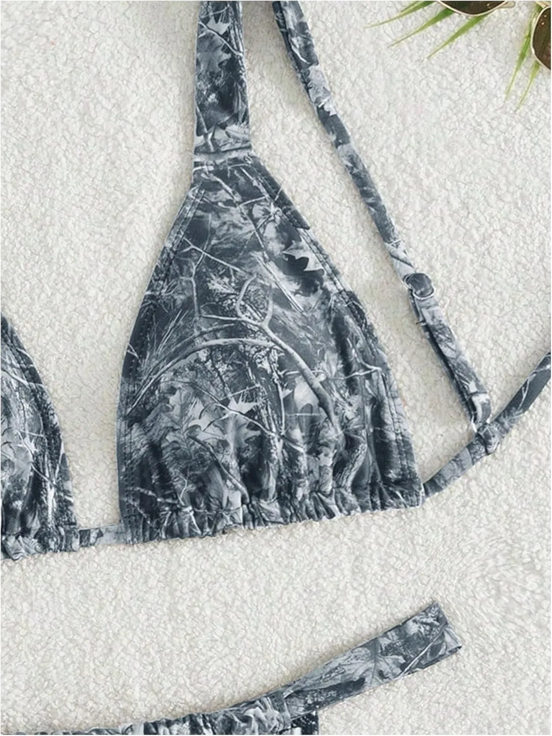 MakeMeChic Women's Camo Bikini Set Triangle Tie Backless Thong Bathing Suit Two Piece Swimsuits