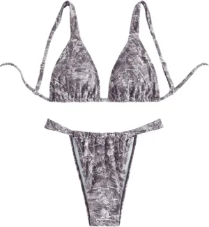 MakeMeChic Women's Camo Bikini Set Triangle Tie Backless Thong Bathing Suit Two Piece Swimsuits